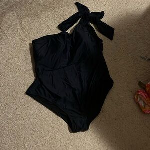 J crew one shoulder tie suit